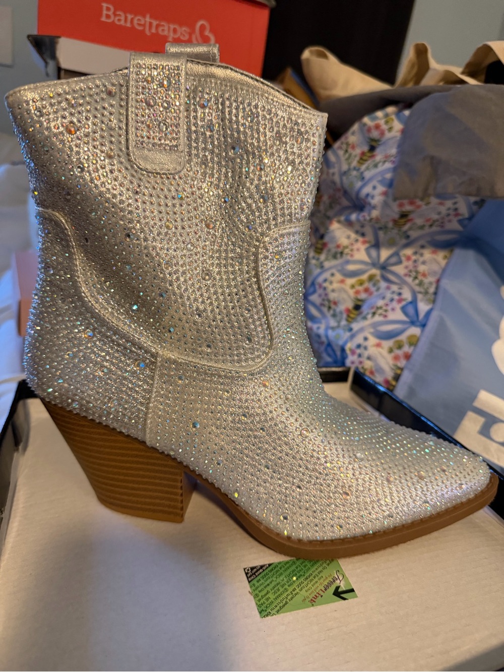 Forever 21 Silver Crystal Western Ankle Booties